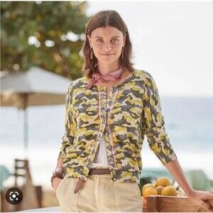 Sundance Tangier Camo Cardigan Sweater Embroidered Cotton Size PM